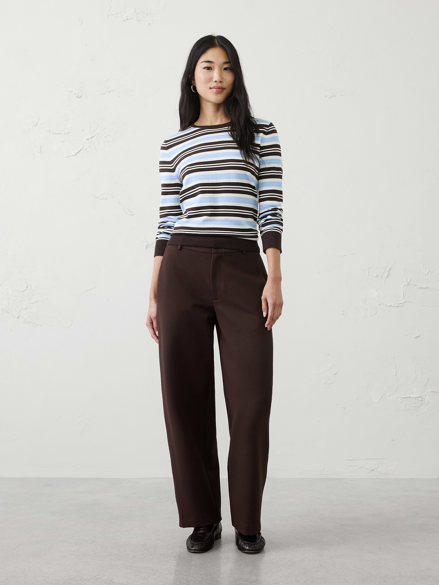 Image number 1 showing, Barrel-Leg High-Rise Knit Ponte Pant