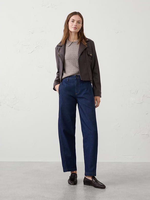 Barrel-Leg Mid-Rise Seamed Jean