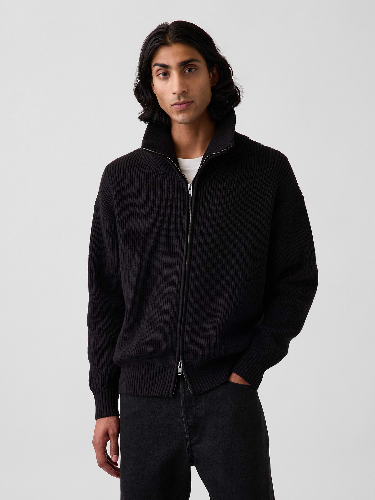 Oversized Double-Zip Cardigan Sweater | Gap