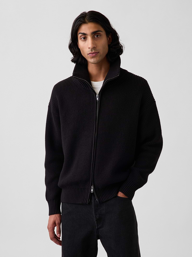 Image number 1 showing, Oversized Double-Zip Cardigan Sweater