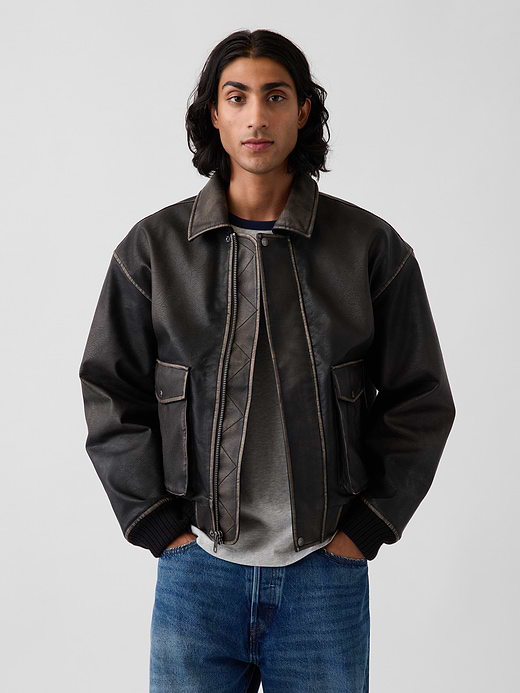 ジャケット・アウター OLD GAP 90s short leather bomber jacket Recycled Vegan Leather Bomber Jacket | Gap