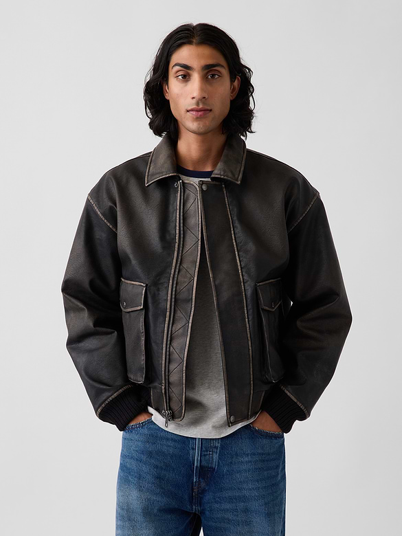 Recycled Vegan Leather Bomber Jacket