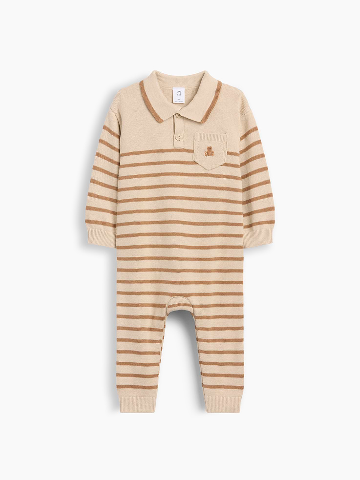 Image number 1 showing, Baby Stripe Polo Sweater One-Piece