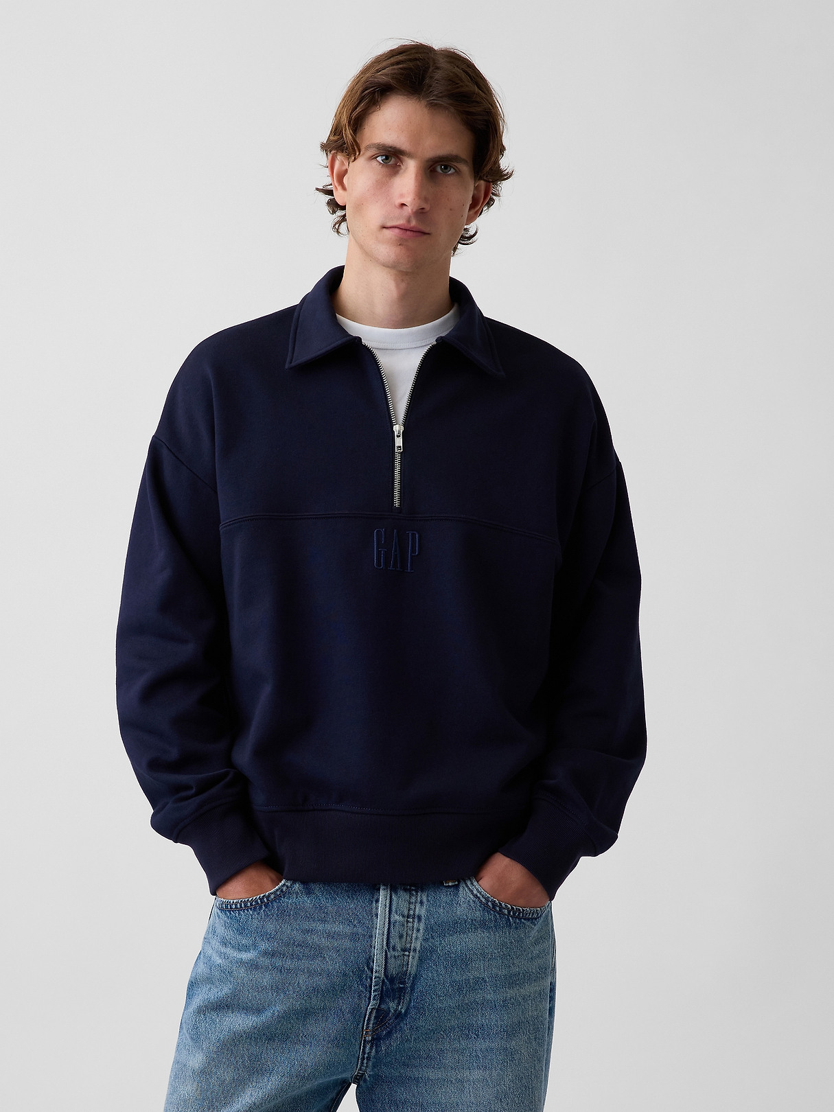 Heavyweight Oversized Logo Half-Zip Pullover | Gap