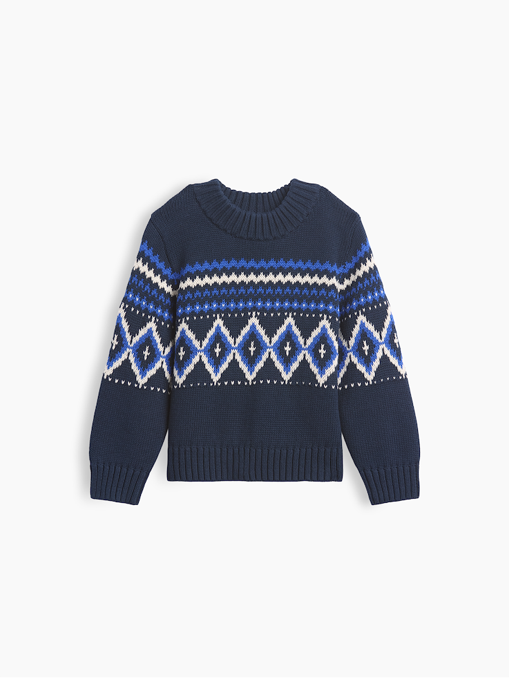 Image 1 of 2, Soft knit cotton sweater., Crewneck., Long sleeves., Fair Isle design., Ribbed cuffs and hem., Product #1185381