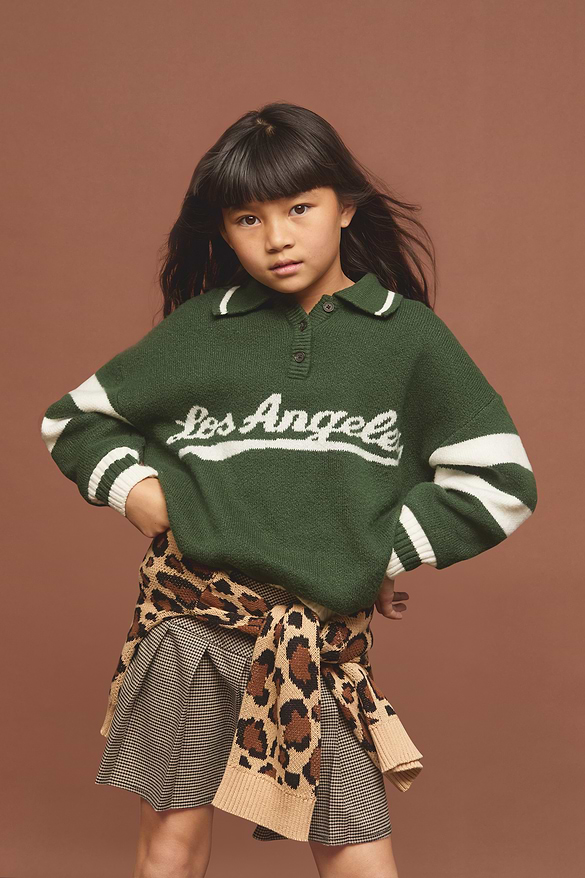Oversized Long-Sleeve Rugby Polo Sweater for Girls