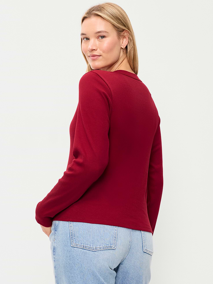 Image 6 of 8, Snug Long-Sleeve Ribbed Henley T-Shirt
