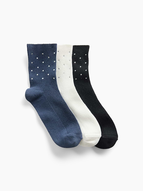 Kids Rhinestone Crew Socks (3-Pack)