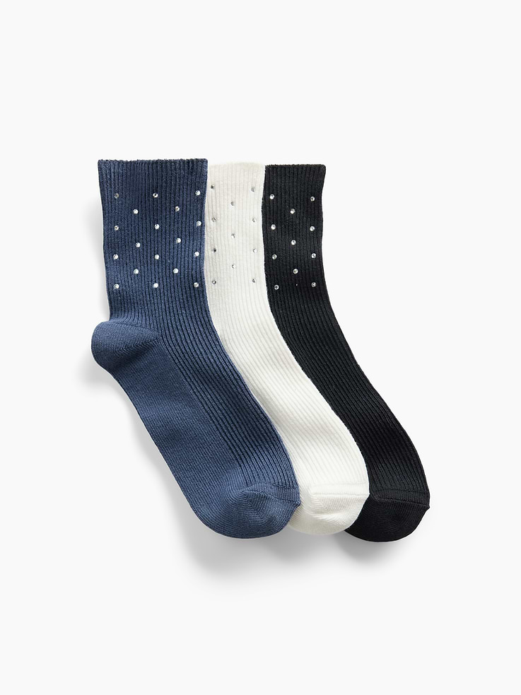 Image number 1 showing, Kids Rhinestone Crew Socks (3-Pack)