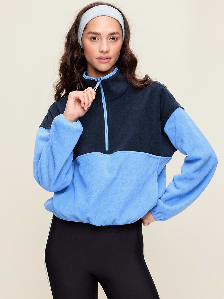 Image number 1 showing, Oversized Half-Zip Cropped Fleece Sweatshirt