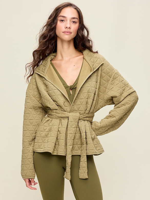Quilted Bounce Fleece Wrap-Front Jacket