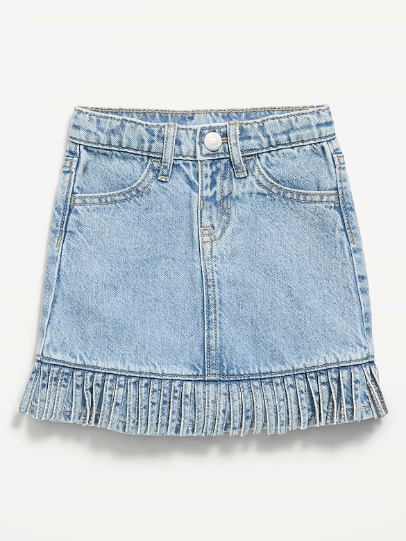 High-Waisted Fringed-Hem Jean Skirt for Toddler Girls