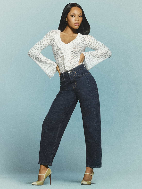 High-Waisted Baggy Barrel Ankle Jeans
