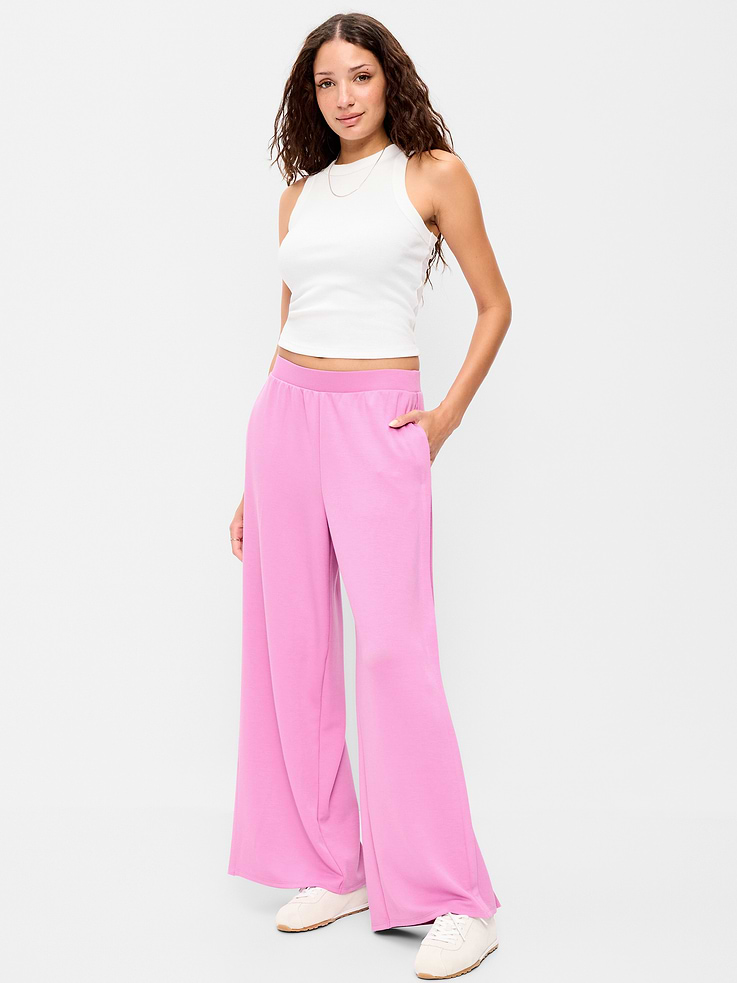 Image number 1 showing, High-Waisted Bounce Lite Drapey Wide-Leg Pleated Pants