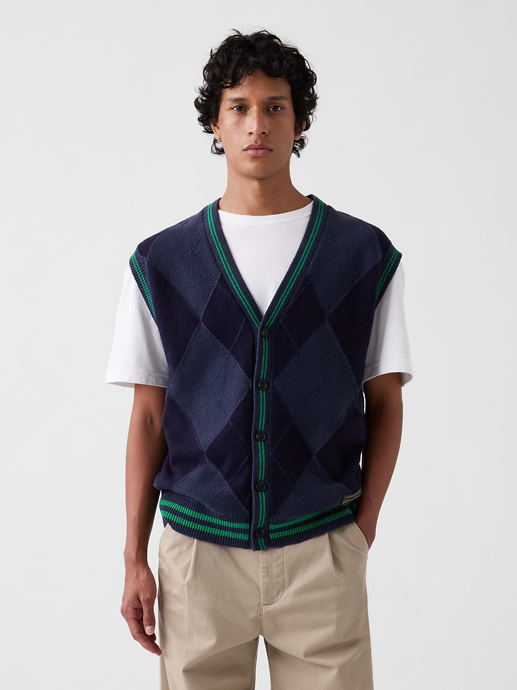 Image number 1 showing, Gap × Malbon Oversized Argyle Sweater Vest