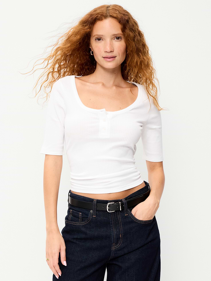 Image number 1 showing, Fitted Scoop-Neck Henley T-Shirt
