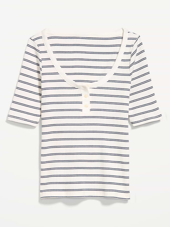 Fitted Scoop-Neck Henley T-Shirt
