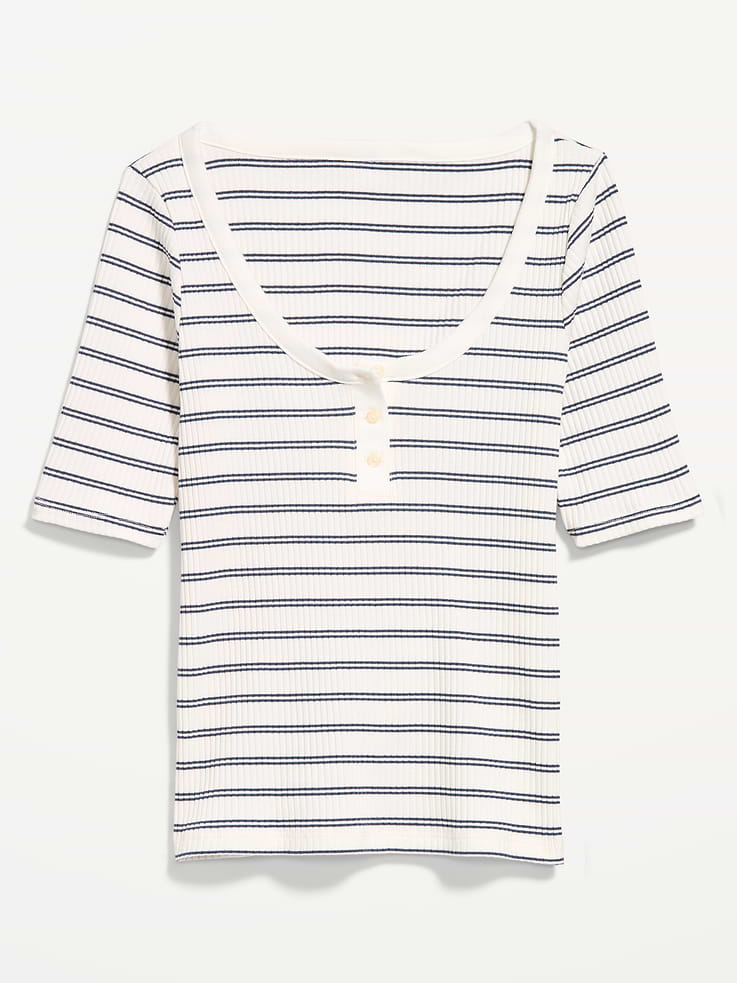 L'image numéro 5 présente T-shirt henley ajusté à encolure dégagée