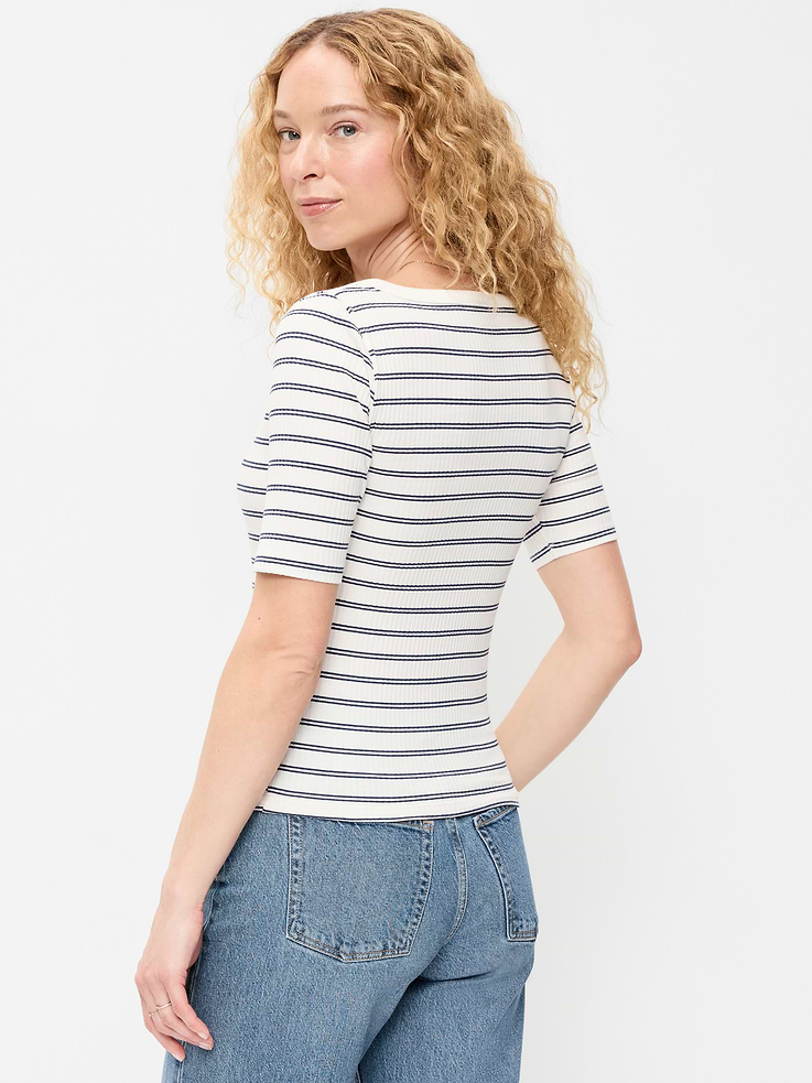 L'image numéro 2 présente T-shirt henley ajusté à encolure dégagée