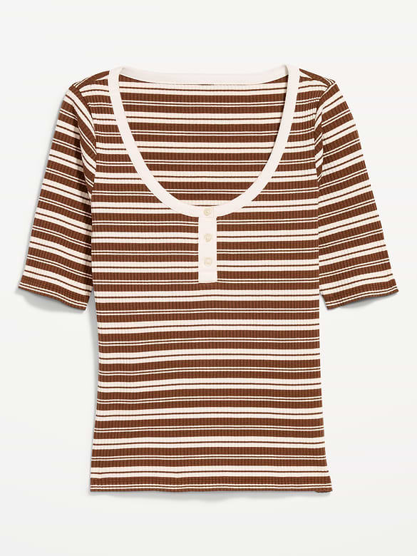 Fitted Scoop-Neck Henley T-Shirt