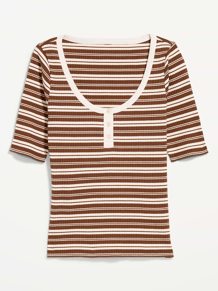 Image 3 of 3, Fitted Scoop-Neck Henley T-Shirt