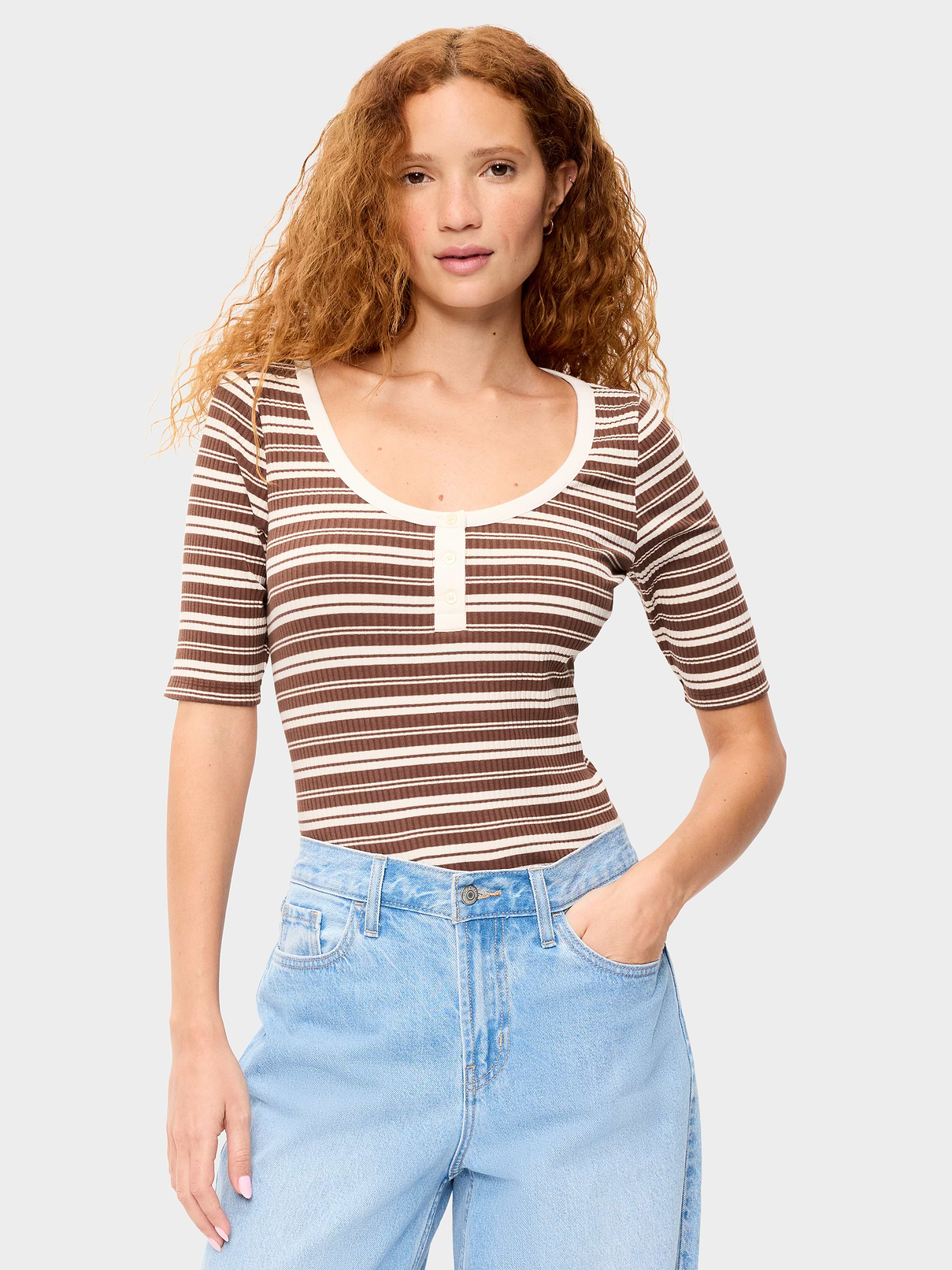 Image number 1 showing, Fitted Scoop-Neck Henley T-Shirt