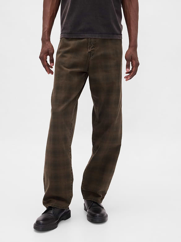 Plaid Canvas Baggy Jeans