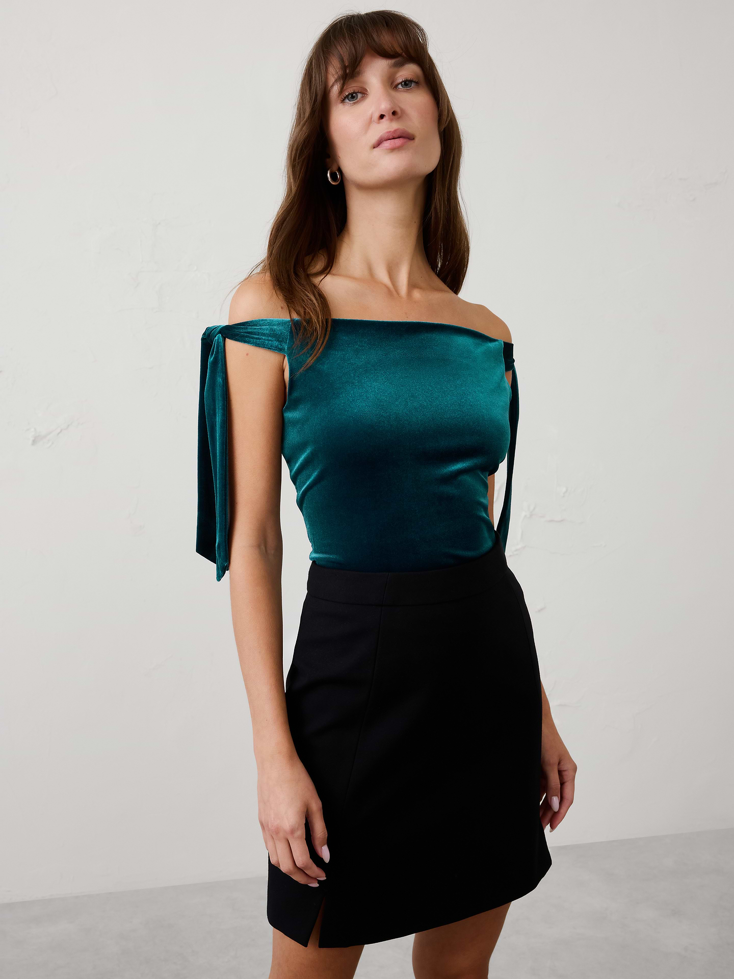 Image number 1 showing, Velvet Off-Shoulder Tie Top