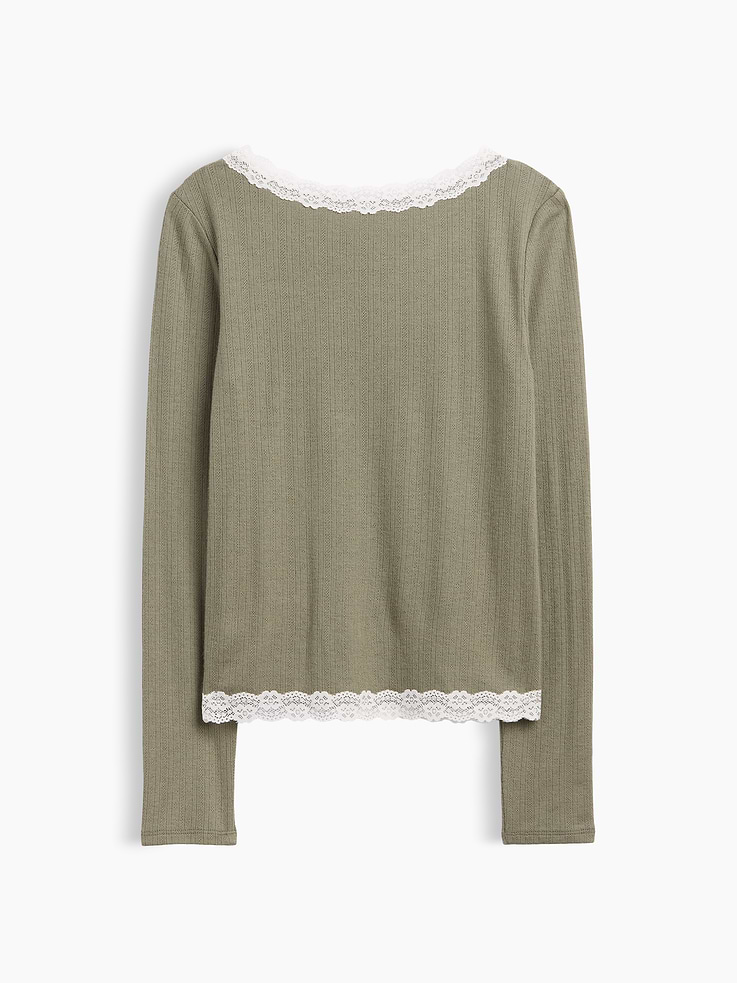 Image number 2 showing, Kids Pointelle Lace-Trim Top