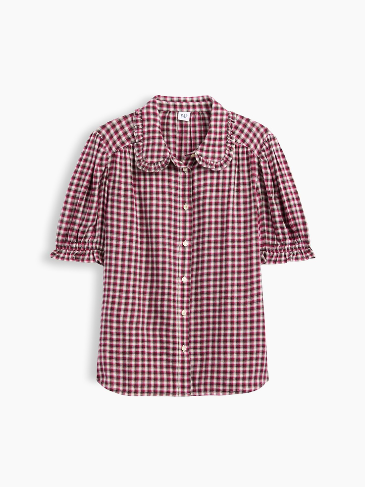Image 5 of 5, Puff Sleeve Flannel Shirt