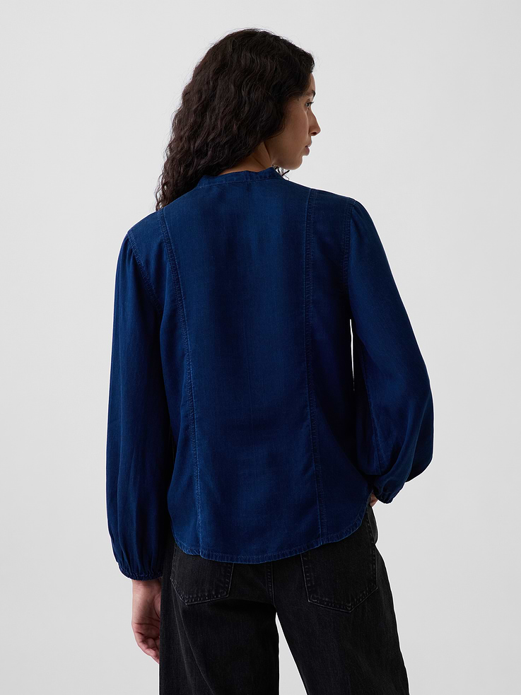 Image number 3 showing, Denim Seamed Tie-Neck Shirt