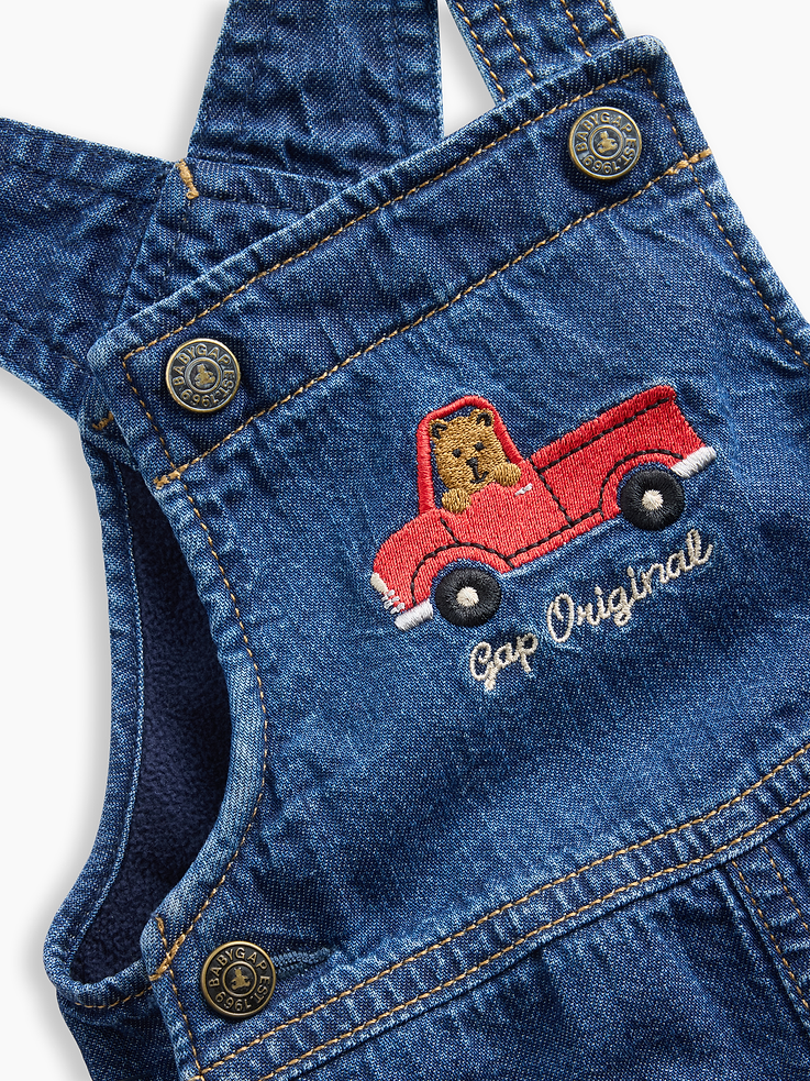 Image 3 of 3, Baby Fleece-Lined Denim Logo Overalls