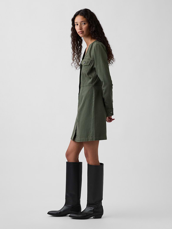 V-Neck Button-Front Mini Dress