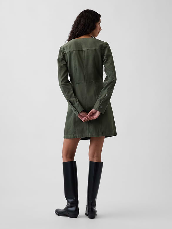 V-Neck Button-Front Mini Dress