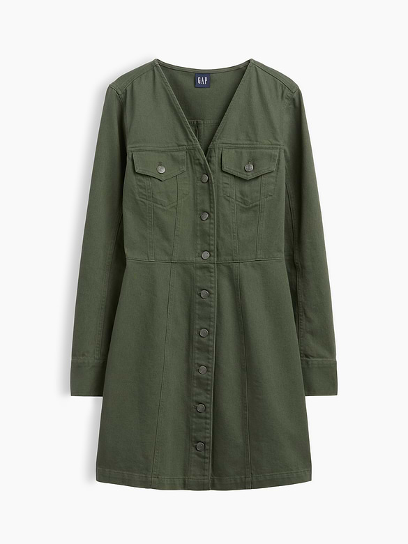 V-Neck Button-Front Mini Dress