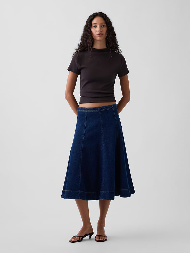 Image number 1 showing, Denim Tulip Midi Skirt