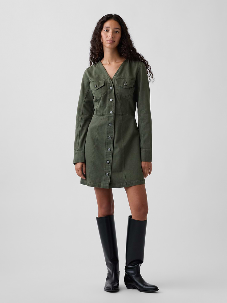 Image number 1 showing, V-Neck Button-Front Mini Dress