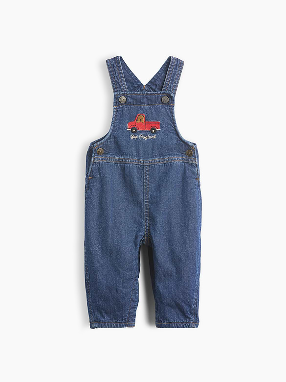 Baby Fleece-Lined Denim Logo Overalls