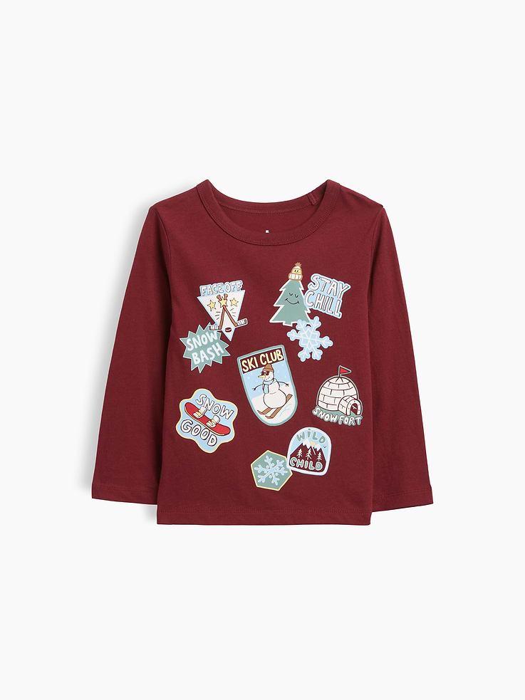 Image 1 of 2, Our favorite mix-and-match essentials go from tummy time to playtime in no time. All made with soft cotton in playful prints and bright colors., Soft cotton jersey graphic T-shirt., Crewneck., Long sleeves., Graphics at front., Product #915307