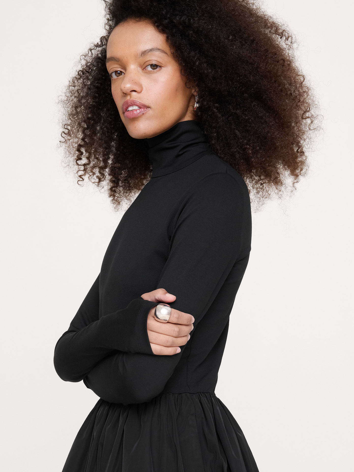 Image 4 de 7, Robe longue à col roulé en jersey et taffetas