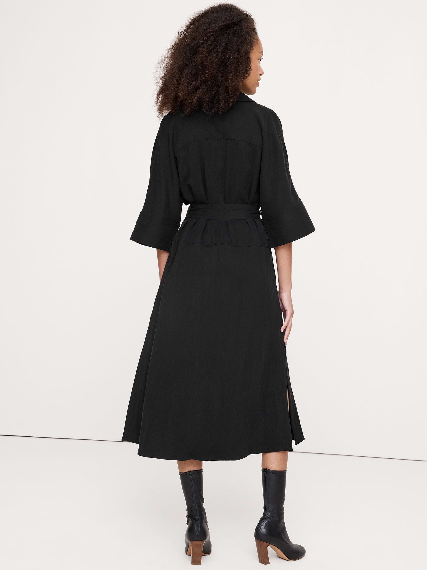 Image 3 of 8, Drapey Twill Belted Midi Shirt Dress