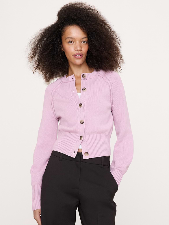Larkspur Cotton-Silk Volume-Sleeve Cardigan