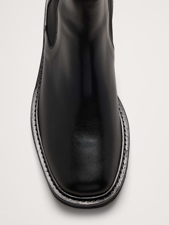 Italian Leather Square-Toe Chelsea Boot