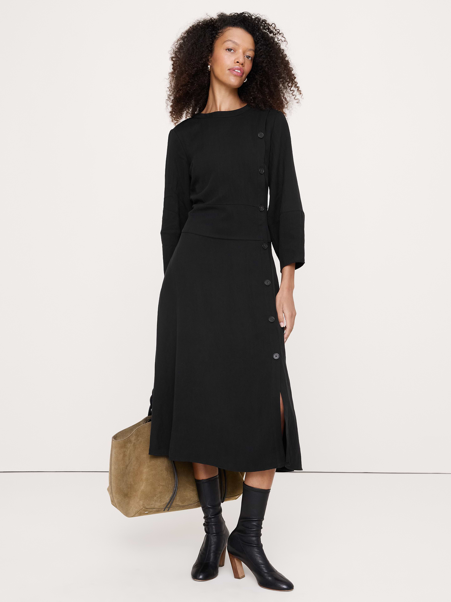 Image number 1 showing, Drapey Twill Button Midi Dress
