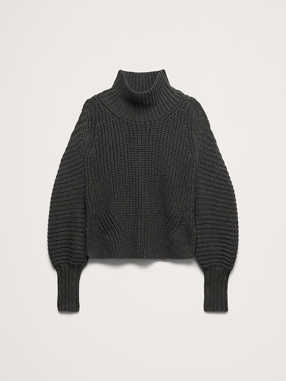 Chunky Cotton Funnel-Neck Sweater