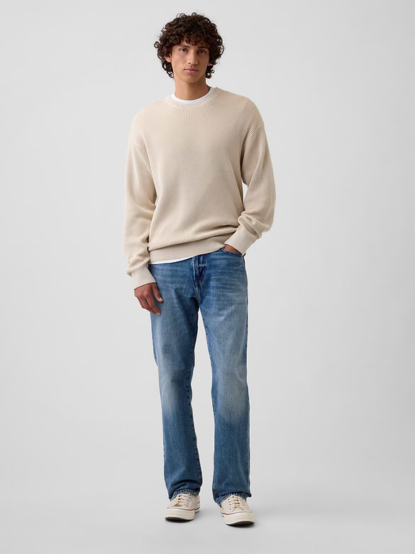 Relaxed Fisherman Stitch Crewneck Sweater