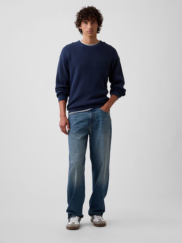 Relaxed Fisherman Stitch Crewneck Sweater