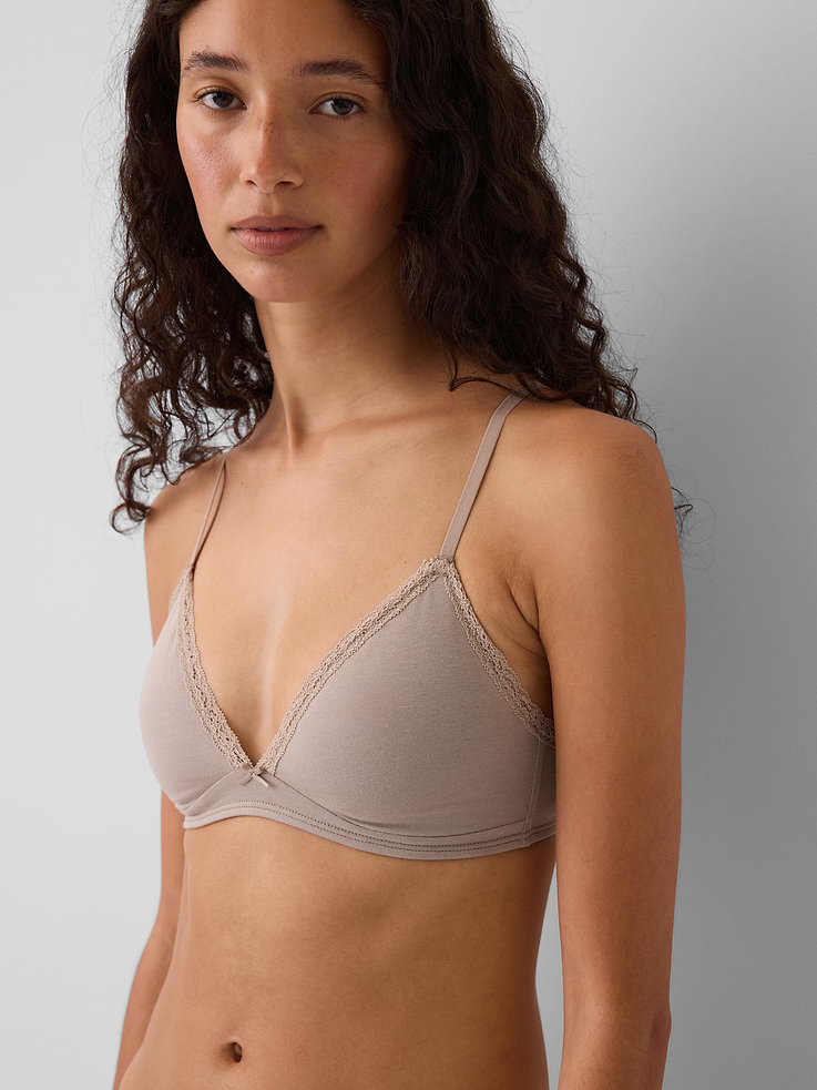 Image number 3 showing, SoftMade Organic Stretch Cotton Lace-Trim Triangle Bralette
