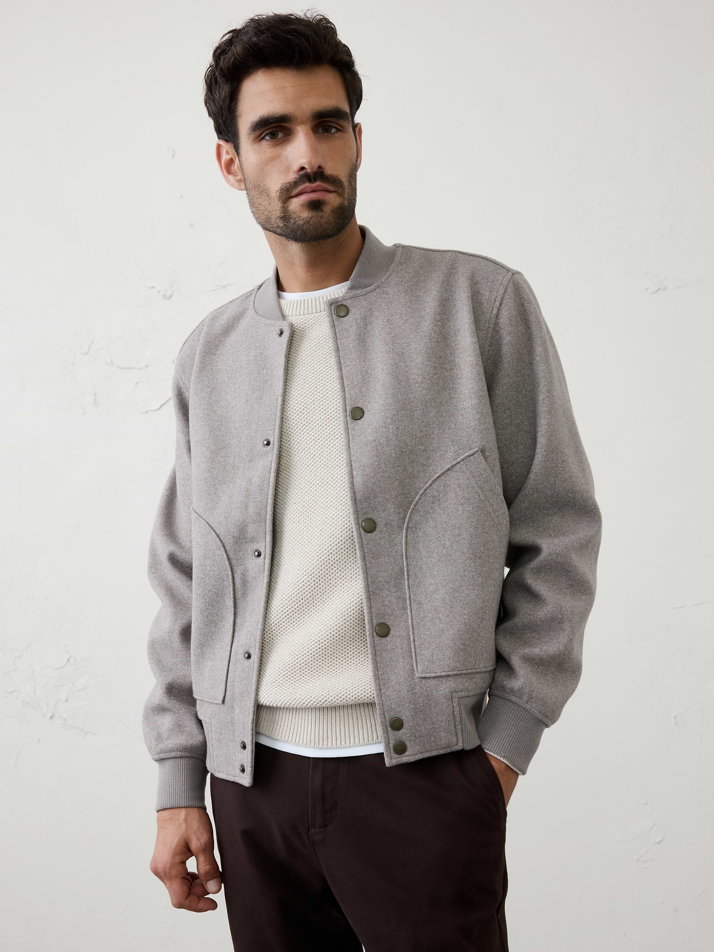 Image number 1 showing, Knit Melton Bomber