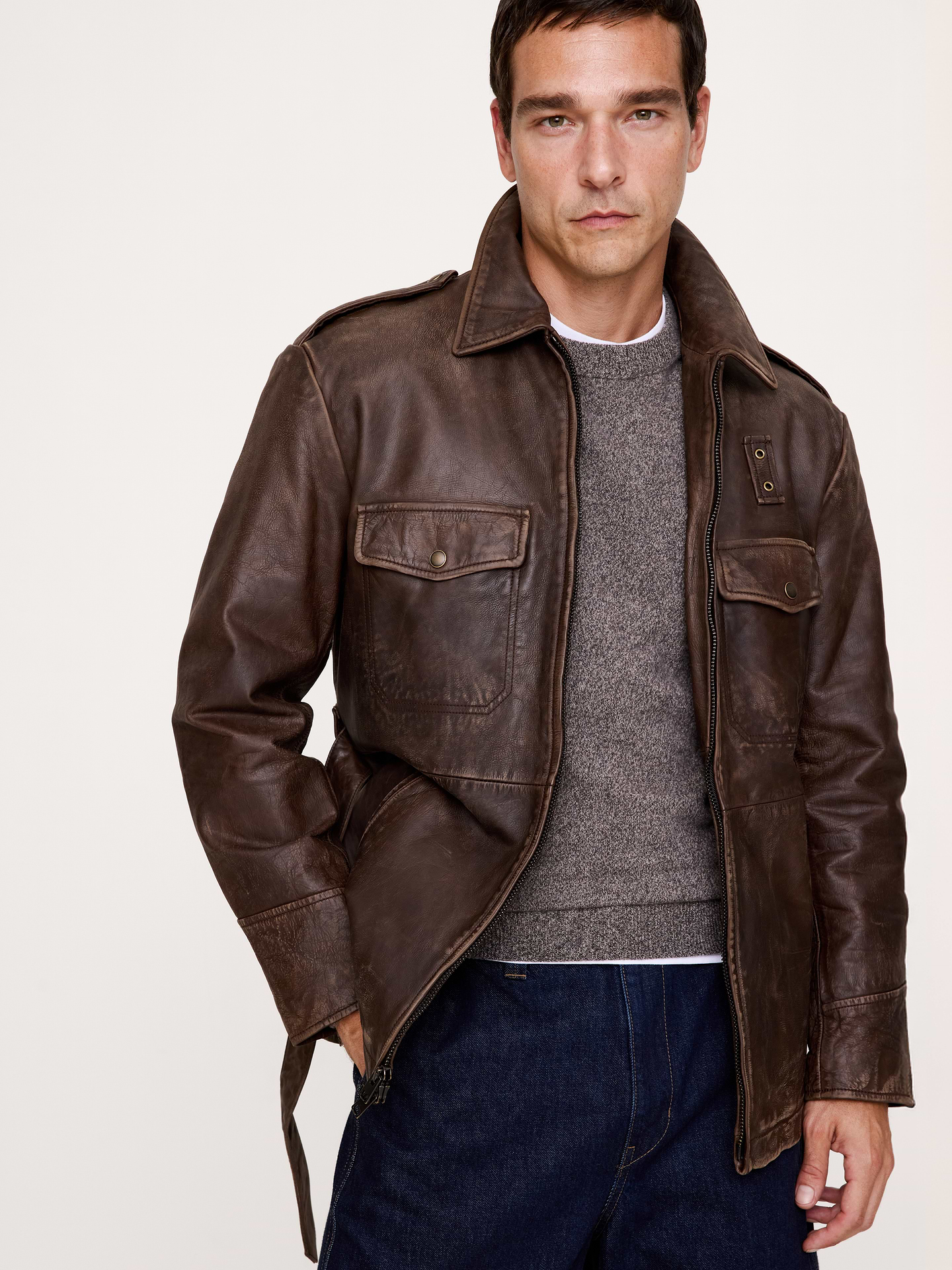 Image number 4 showing, Archive Reissue Leather Belted Field Jacket